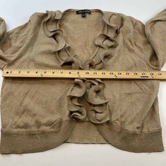 Cable & Gage Metallic Gold Ruffle Front Cardigan Sweater Women’s Sz XL - Picture 4 of 6